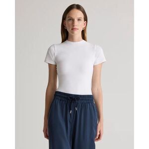 Quince Women's Stretch Cotton Jersey Fitted T-Shirt Soft White Sleeved Top M